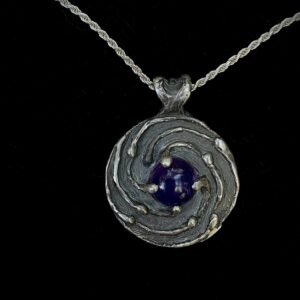 Amethyst Pendant Swirling-Starburst Sterling Silver