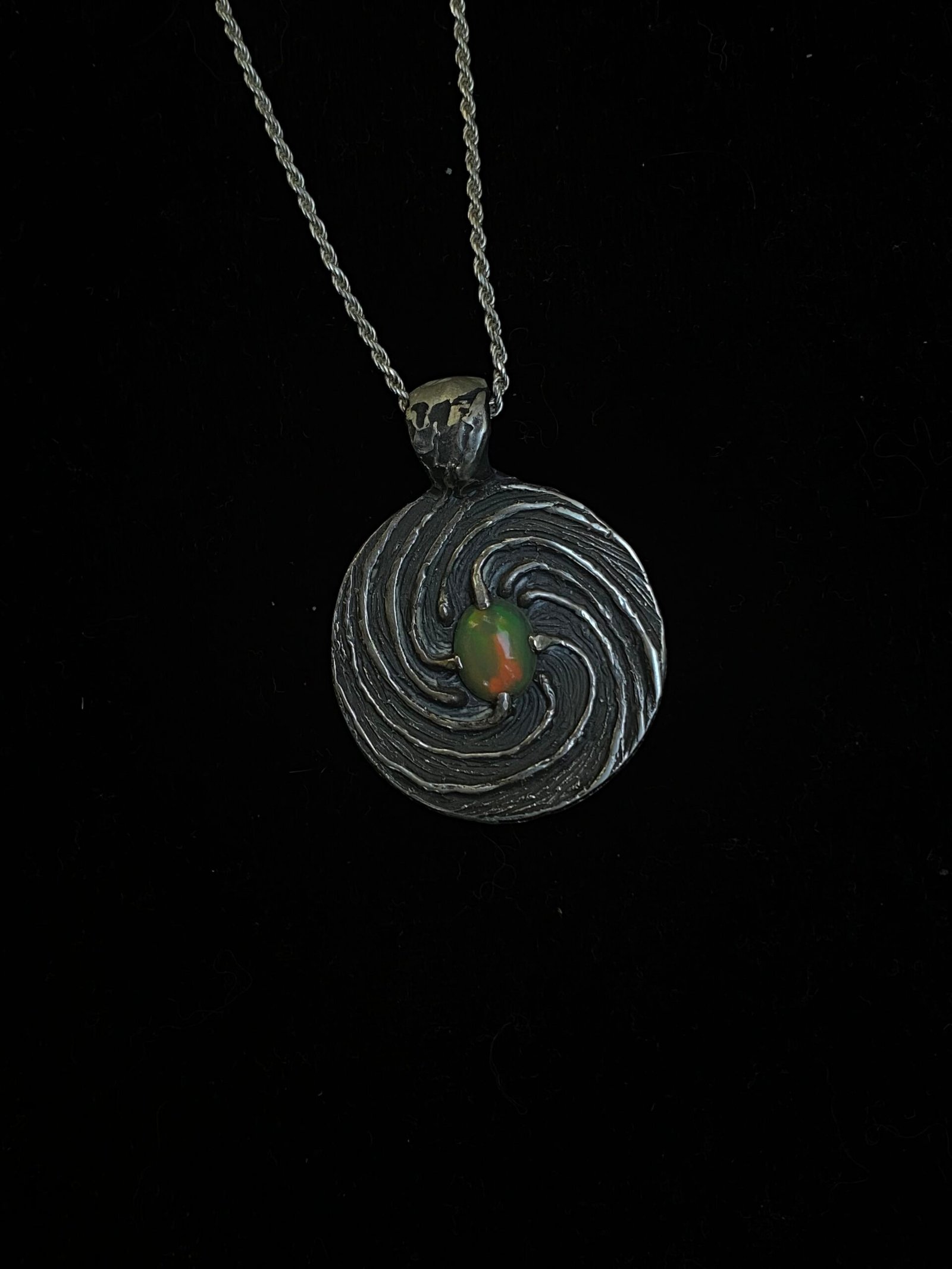 Opal Firescale Spiral Pendant Sterling Silver Large - Image 2