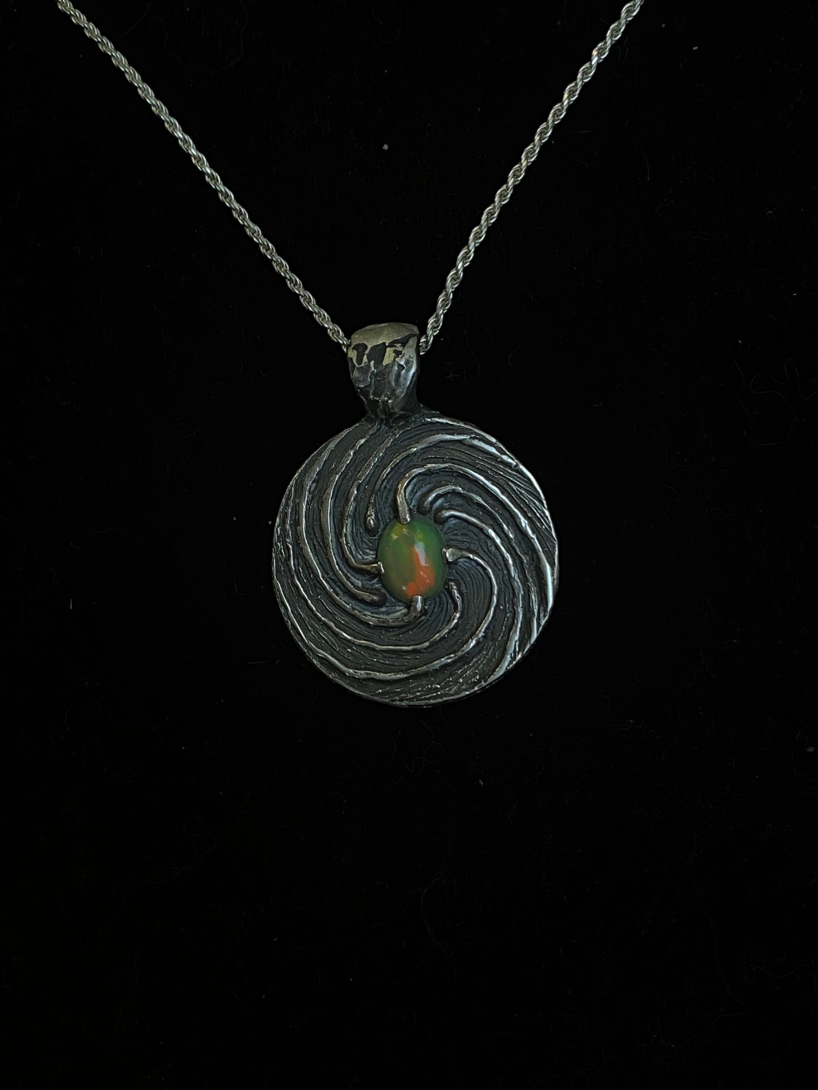Opal Firescale Spiral Pendant Sterling Silver Large